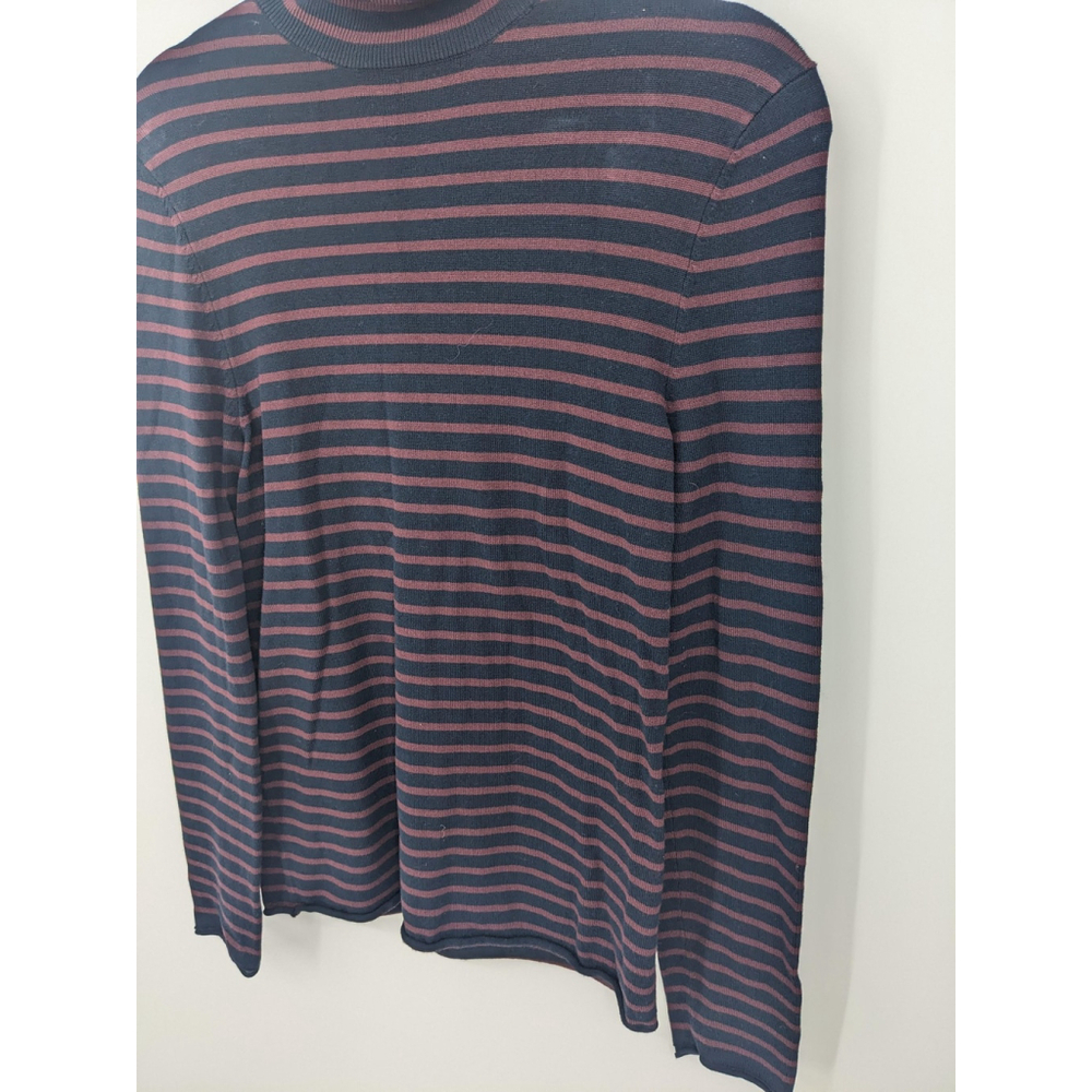 Zara Sweater Women Large Blue Turtleneck Pullover Knit Stripe Long Sleeve Top - Picture 2 of 9